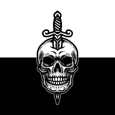 Sword Illustration, Vintage Monochrome Gothic Tattoo Style Vector for Dark Art, Sticker, or Apparel Design