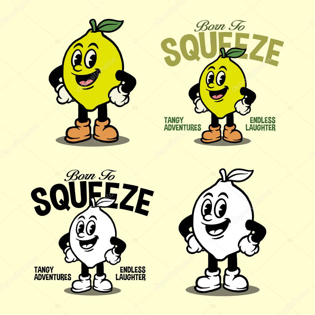 Cartoon Lemon Mascot Vector with Retro Style and Fun Summer Vibes