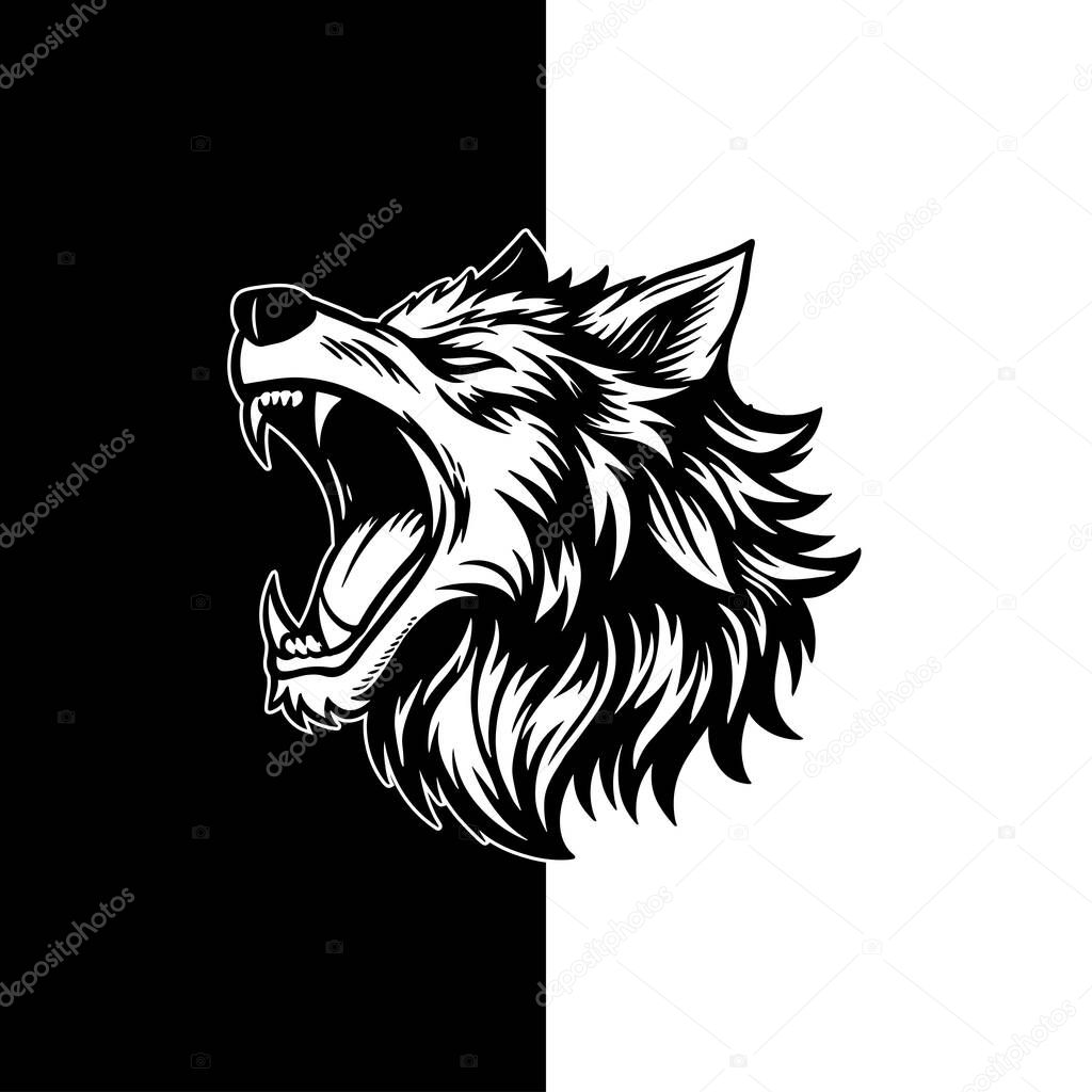 Wolf Head Vector, Vintage Black and White Wild Animal Illustration for Tattoo, Logo, and Outdoor Design