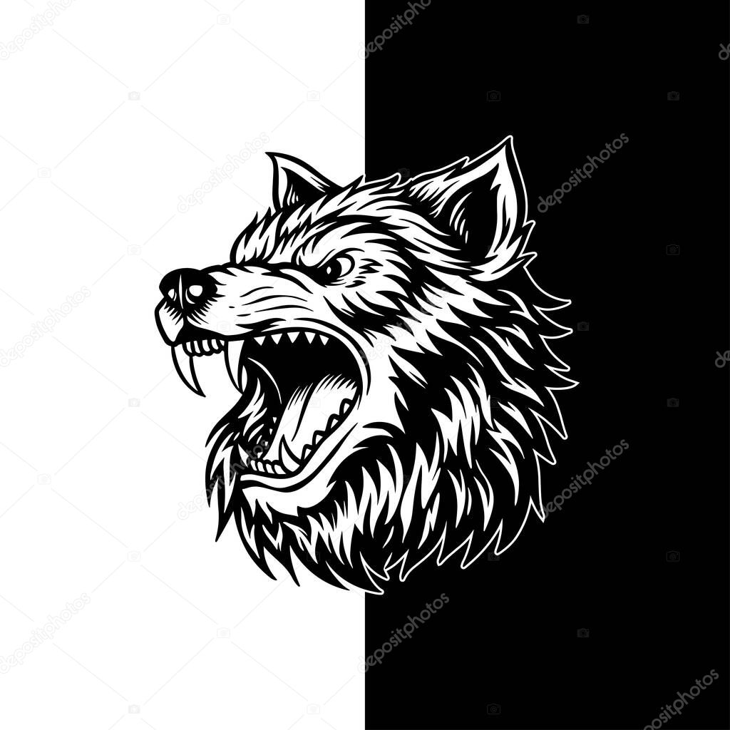 Wolf Head Vector, Vintage Black and White Wild Animal Illustration for Tattoo, Logo, and Outdoor Design