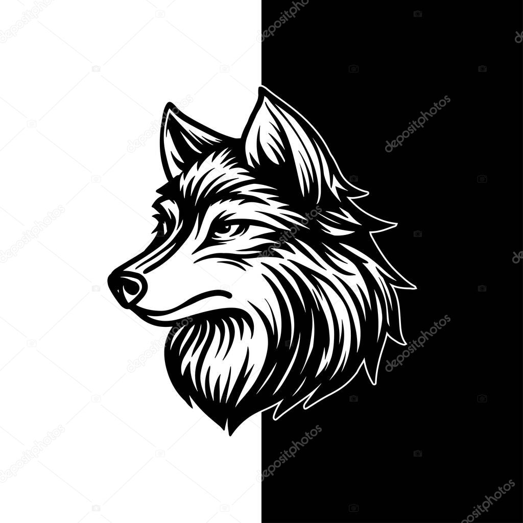 Wolf Head Vector, Vintage Black and White Wild Animal Illustration for Logo, Tattoo, and Nature Design