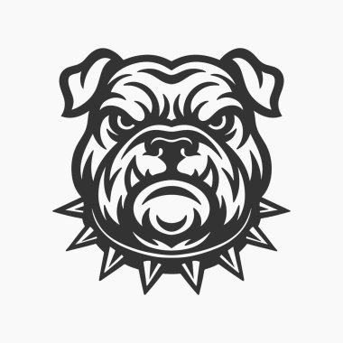  Bulldog Kabile Şefi Logosu, Çivili Yaka Vektör Maskot Tasarımı ile Vahşi Köpek Suratı