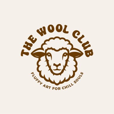 Şirin Koyun Logosu Tüylü Hayvan Rozeti Vektörü