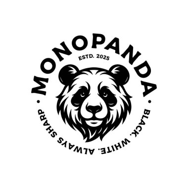 Panda Maskotu Logosu Siyah ve Beyaz Vektör