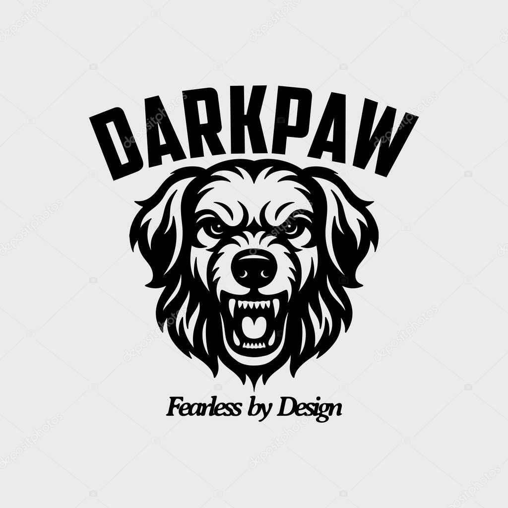 Aggressive Dog Mascot Log Black and White Vector Animal Head