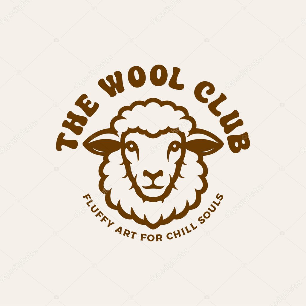 Cute Sheep Logo Retro Fluffy Animal Badge Vector