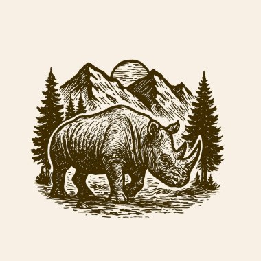 Dağ Ormanı Manzarasında Klasik Gergedan Resimleri