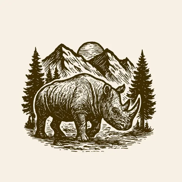 Dağ Ormanı Manzarasında Klasik Gergedan Resimleri