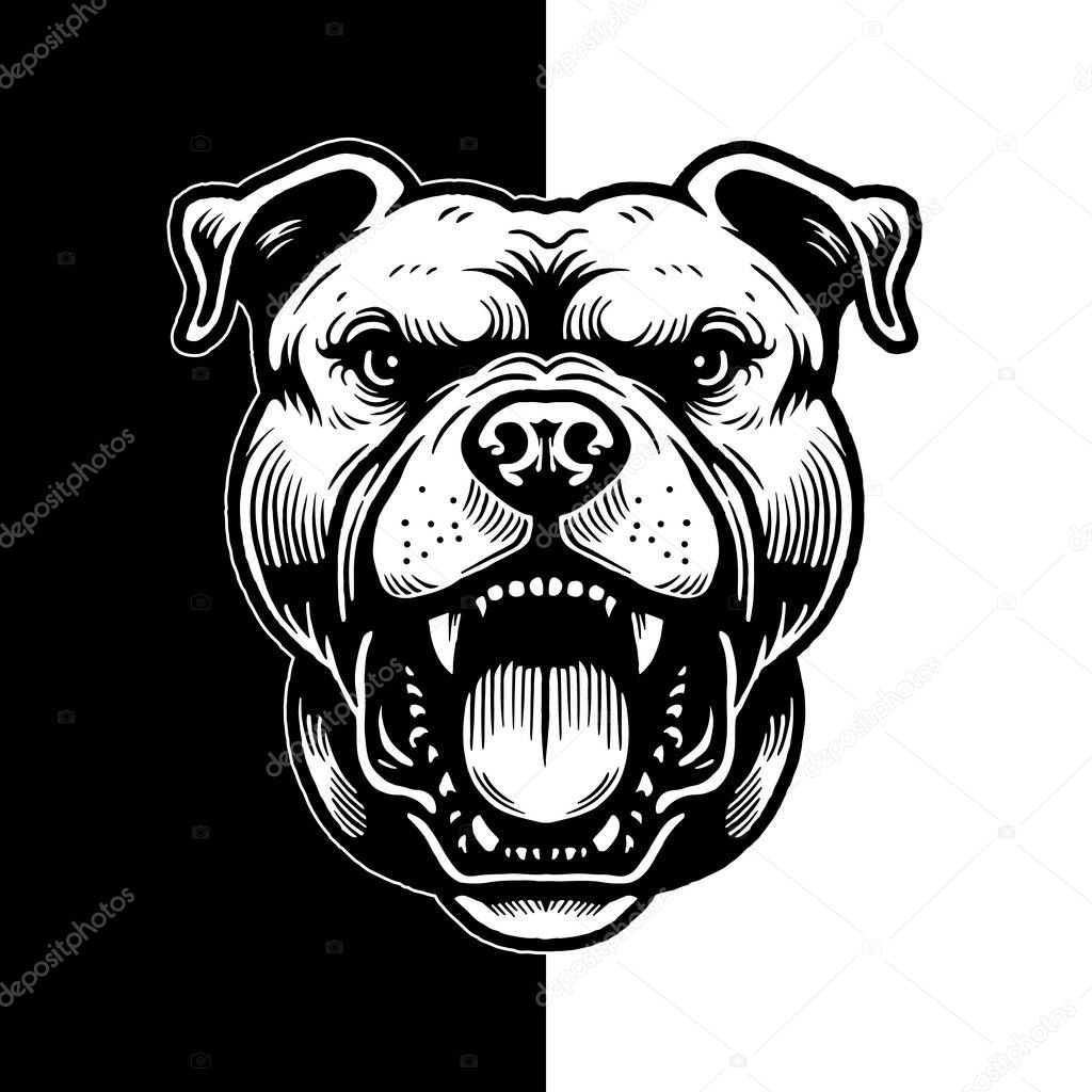 Angry Pitbull Head Illustration, Bold Line Dog Mascot Drawing