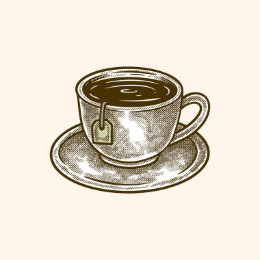 Klasik çay fincanı çizimi, el yapımı bitki çayı çizimi.