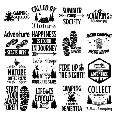 Camping Quotes Bundle, Outdoor Adventure Sayings SVG, Hiking Typography Clipart, Black and White Camper Life Lettering Set, Tent and Nature Quote Collection