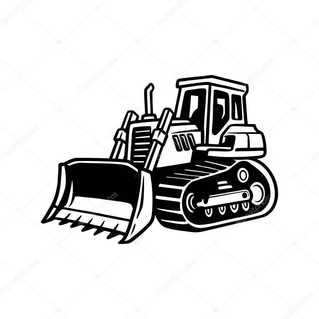 Bulldozer Icon, Construction Digger Art, Heavy Duty Bulldozer Illustration, Outline Earth Moving Machine