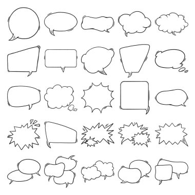 Konuşma Kabarcığı Seti, El Çizimi Kelime Biçimi, Çizgi Film Diyalog Balonları Vektörü, Boş Chat Kutusu