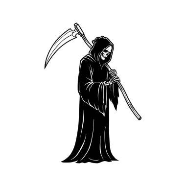 Ölüm Meleği SVG, Tırpanlı Ölüm Kafatası, Korkunç İskelet Clipart, Korkunç Azrail Vektörü, Cadılar Bayramı Azrail Tasarımı, Kara Biçici Sanatı