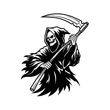 Rim Reaper SVG, Tırpanlı Ölüm Kafatası, Korkunç İskelet Clipart, Korkunç Azrail Vektörü, Cadılar Bayramı Azrail Tasarımı, Kara Biçici Sanatı