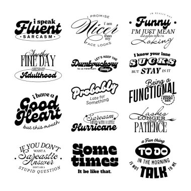İğneleyici alıntı SVG destesi, Komik Küstah Sözler, Cesur Siyah ve Beyaz Tipografi, Alaycı Metin Tasarımı, Esprili Yazıcı Harfleri