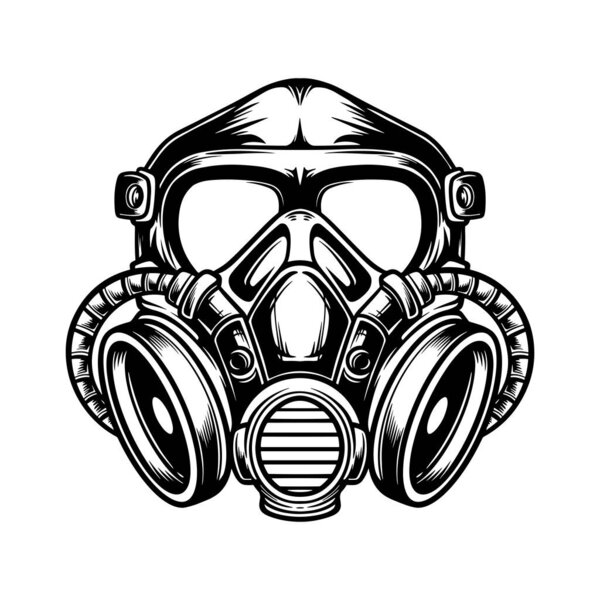 Gas Mask Vector, Tactical Respirator Illustration, Military Face Mask Clipart, Vintage Gas Mask Drawing, Black and White Hazard Mask