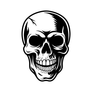 Kafatası Baş Vektörü, İnsan Kafatası İllüstrasyonu, Korku Kafatası Clipart, Siyah ve Beyaz Kafatası Çizimi, Grunge Kafatası Dövmesi Tasarımı