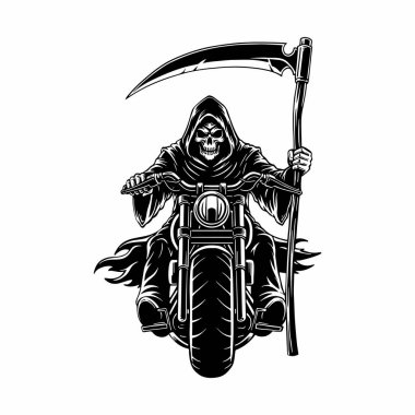  Ölüm Meleği Motorsiklet Vektörü, Ölüm Motorcusu İllüstrasyonu, Tırpanlı İskelet Sürücüsü