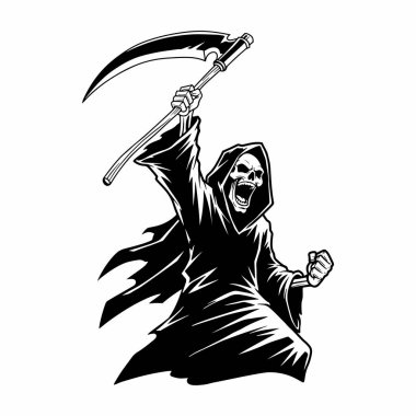  Azrail Çığlığı, Tırpanlı İskelet, Ölüm Karakteri Çizimi, Cadılar Bayramı Kurukafa Çizgisi Sanatı