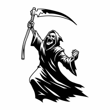  Azrail Çığlığı, Tırpanlı İskelet, Ölüm Karakteri Çizimi, Cadılar Bayramı Kurukafa Çizgisi Sanatı