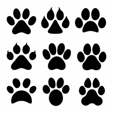 Paw Yazdır SVG Paketi, Hayvan İzi Silueti, Kedi Pençesi Vektör Seti, Cricut Kes Dosyası