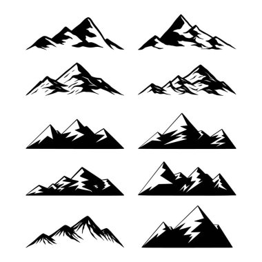 Dağ Silüetleri Vektörü seti, logolar, amblemler veya grafik tasarım projeleri için mükemmel.