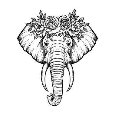 Çiçekli Crown Line Sanat Tasarımı ile Zarif Fil Kafası