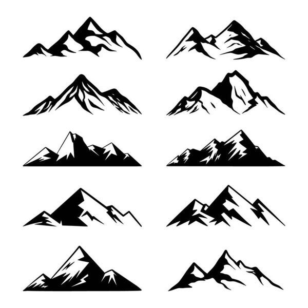  Set of Mountain Silhouettes Vector, perfect for logos, emblems, or graphic design projects.