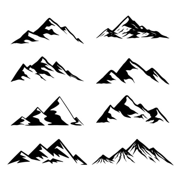 Set of Mountain Silhouettes Vector, perfect for logos, emblems, or graphic design projects.
