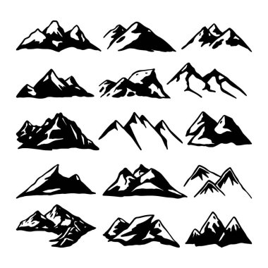 Dağ Silueti Vektörü, El Çizimi Dağ Zirvesi, Siyah ve Beyaz Dağ Simgeleri, Açık Doğa Kümesi