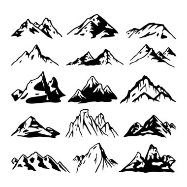 Dağ Silueti Vektörü, El Çizimi Dağ Zirvesi, Siyah ve Beyaz Dağ Simgeleri, Açık Doğa Kümesi