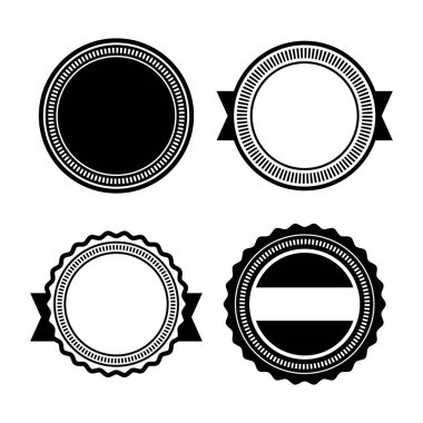 Boş Rozet Etiketi Koleksiyonu, Siyah ve Beyaz Yuvarlak Amblem Vektörü, Retro Pul Etiketi Şablonu
