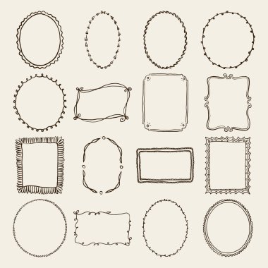 El Çizimi Kareleri, Dekoratif Kenarlık Vektör Kümesi, Oval, Dikdörtgen, Çember Çizim Çerçeve Paketi