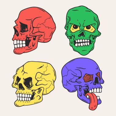 Renkli Kafatası Illustration Set, Pop Art Skull Vector, Vibrant Skull Designs
