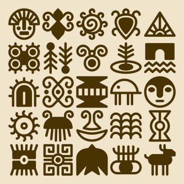 Kabile Sembol Koleksiyonu, Soyut İlkel Simgeler, Etnik Dekoratif Vektör Kümesi