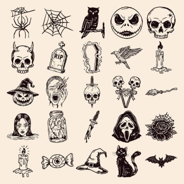 Kabile Sembol Koleksiyonu, Soyut İlkel Simgeler, Etnik Dekoratif Vektör Kümesi