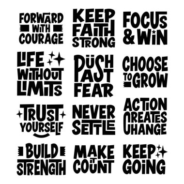 Motivasyon Alıntıları Tipografi Paketi, Kalın Retro Harfler, İlham verici Metin Tasarımı