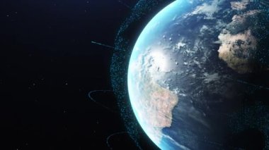 Soyut Teknoloji Dünyası 'nın 3D Hareket Grafiği - Küreselleşme Kavramı Fiber Optik Yapay Zeka Ağı, 5G Web İletişim Transferi Dünya çapında Küresel Mavi Gezegen tarafından temsil edilen Dönen Mavi Gezegen