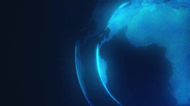 Soyut Teknoloji Dünyası 'nın 3D Hareket Grafiği - Küreselleşme Kavramı Fiber Optik Yapay Zeka Ağı, 5G Web İletişim Transferi Dünya çapında Küresel Mavi Gezegen tarafından temsil edilen Dönen Mavi Gezegen
