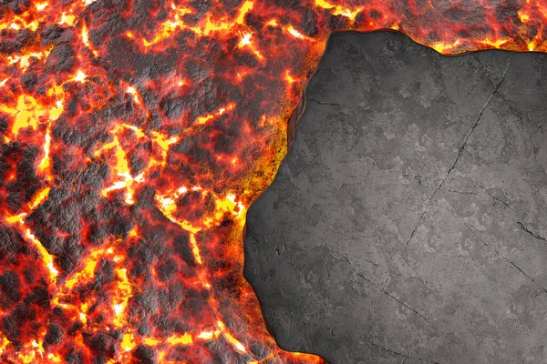 顶部的熔岩熔融 热岩浆地面纹理 燃烧的煤行星或火山 浅影平台产品在地下世界展示广告复制太空石 3D插图 — 图库照片
