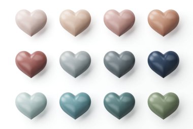 seramik çok renkli pastel ve renkli kalplerin sembolü 3d beyaz arka plan. Sevgililer Günü 'nüz kutlu olsun aşk çiftleri bayram ve parti kutlaması. kırpma yolu olan nesne. 3B Görüntü.