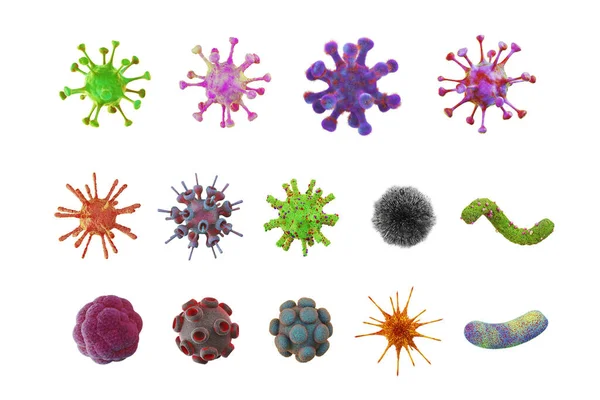 Virus Model Set Covid Germs Fungi Bacteria Objects Graphic Microscopic — Stock Photo, Image