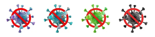 白い背景にウイルスの徴候や記号の細菌コレクション3Dモデルを停止します Covid 19菌株 細菌の警告記号 細菌医学 ウイルス学の普及を停止します クリッピングパス 3Dイラスト — ストック写真