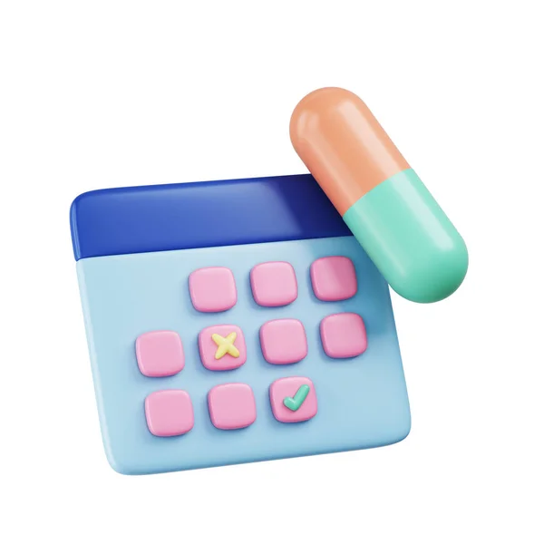 Pill Capsule Object Calendar Pastel White Background Concepts Medical Prescription — Stock Photo, Image