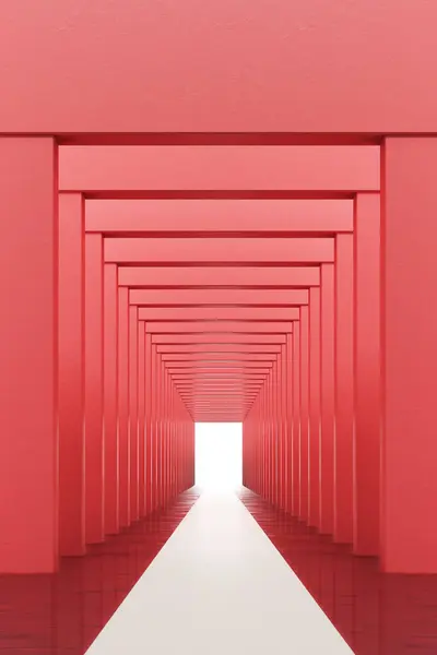 Красная Бетонная Арка Белая Дорожка Поверхности Воды Выстроены Длинную Линию — стоковое фото