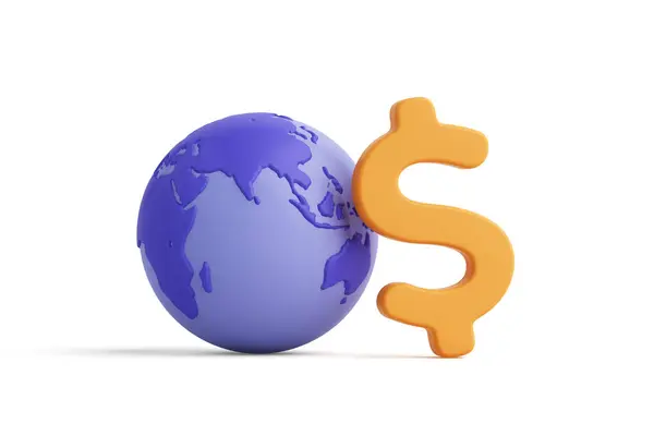 Globe Dollar Tekenen Objecten Witte Achtergrond Link Wereldwijde Financiële Online Rechtenvrije Stockafbeeldingen