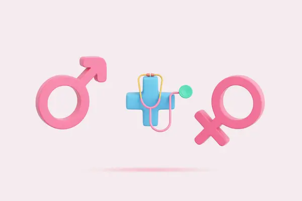 Vrouwelijk Mannelijk Symbool Geslacht Seks Met Symbool Stethoscoop Roze Blauwe Rechtenvrije Stockfoto's