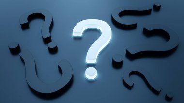 3 boyutlu nesne beyaz ve siyah parlayan soru işareti mi yoksa? Siyah arka plana saçılmış. Problem çözme kavramı, bilgi, problem, cevabı bul. Uzayı kopyala Kesme yolu. 3B Görüntü.