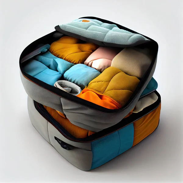an open suitcase filled with blankets and other things to be carried by the person who has been sleeping in it